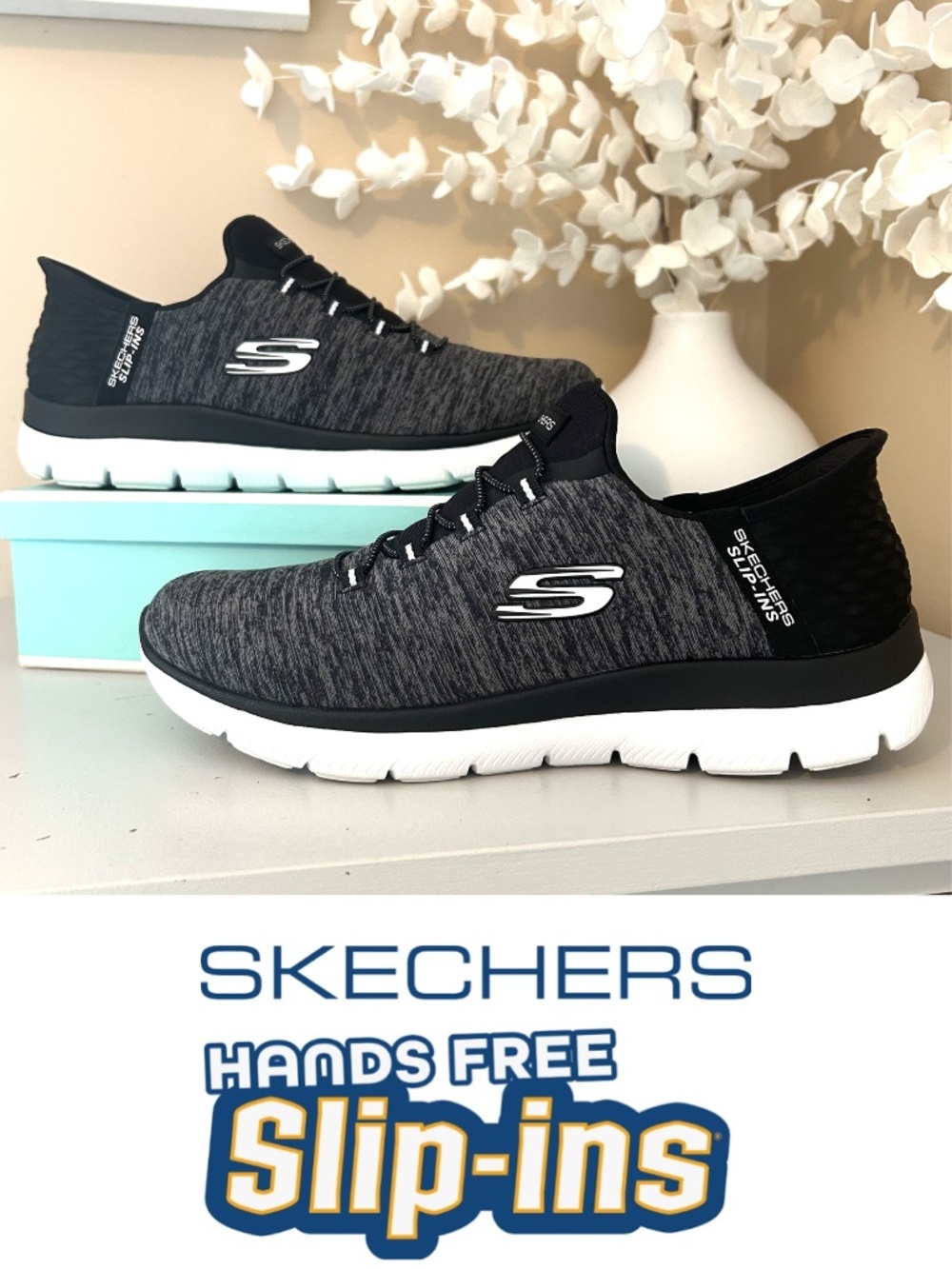 Like New! Skechers Slip-ins Summits  Dazzling Haze Shoe Black/White Size 8.5Wide